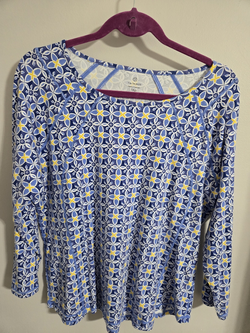 Talbots Blue & Yellow Patterned Long Sleeve Top
